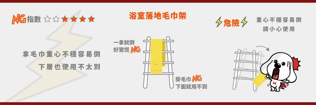 落地式毛巾架重心不穩且利用率低，摩爾空間採用防火鋼材與 24 小時監控守護財產安全